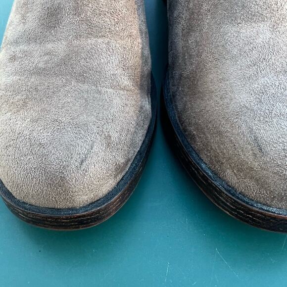 Boc light tan faux suede double buckle ankle booties with zipper on the back - Picture 7 of 11